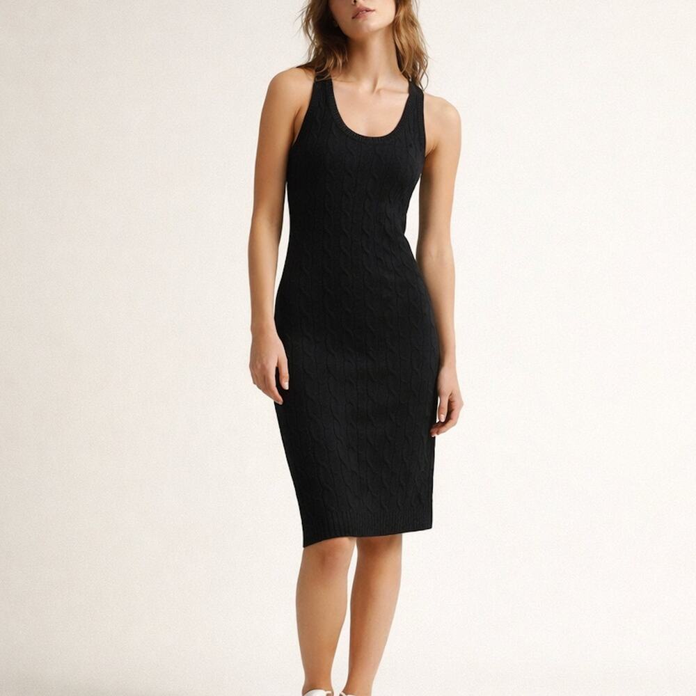 Ralph Lauren Rugby Collection Black Cable Knit Sweater Dress XS Cashmere Wool